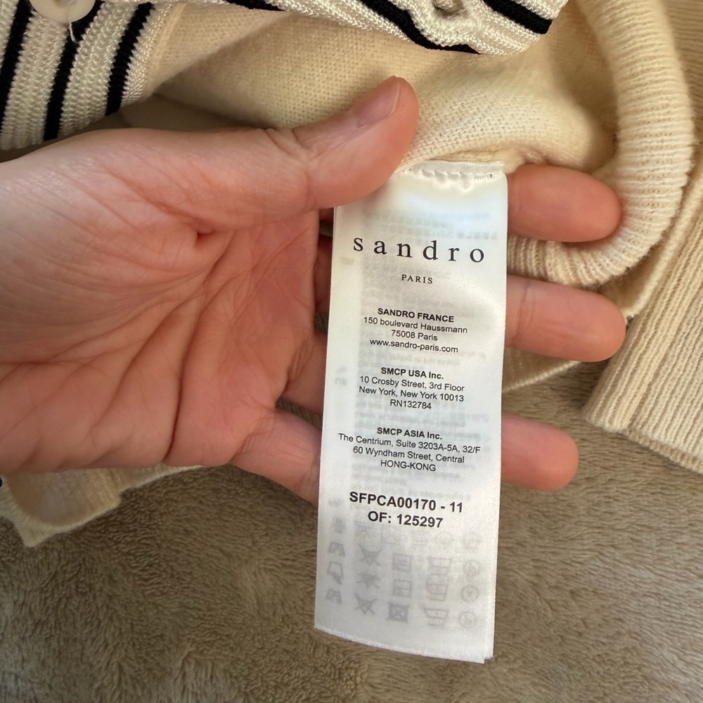 Sandro Cream Cardigan with Black Accents - Picture 5 of 5
